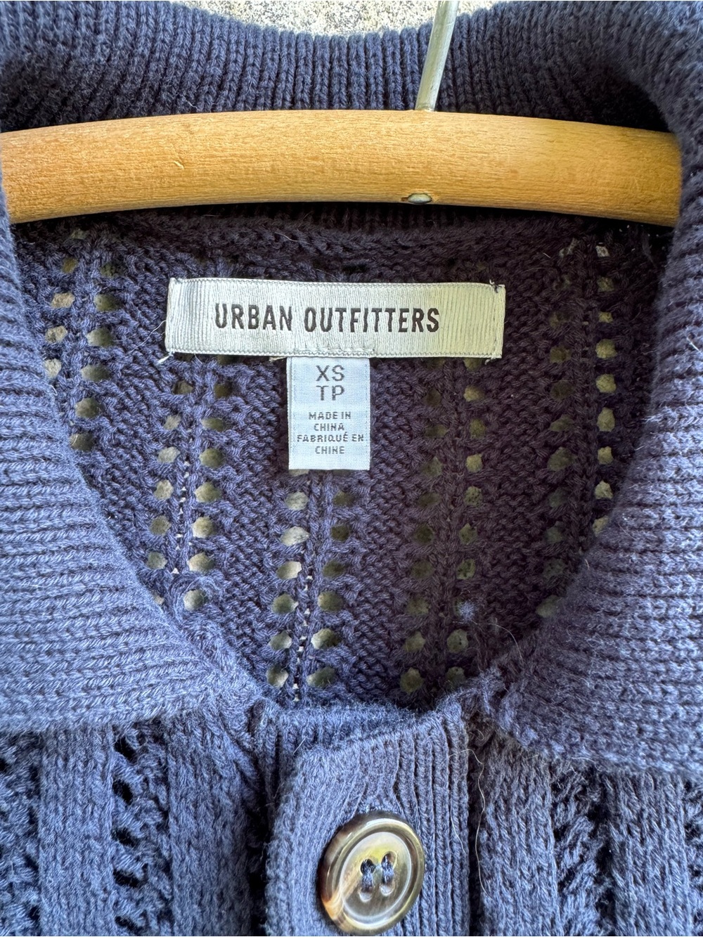 Urban Outfitters Navy Open-Knit Short Sleeve Button Cardigan 100% Cotton Dadcore - Picture 3 of 11